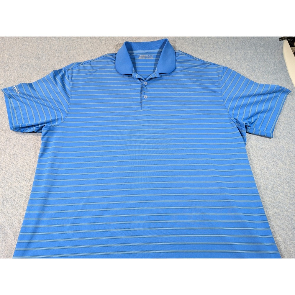 Nike Golf Dri-FIT Polo Shirt Mens XXL Blue Striped Bandera Golf Performance Tee